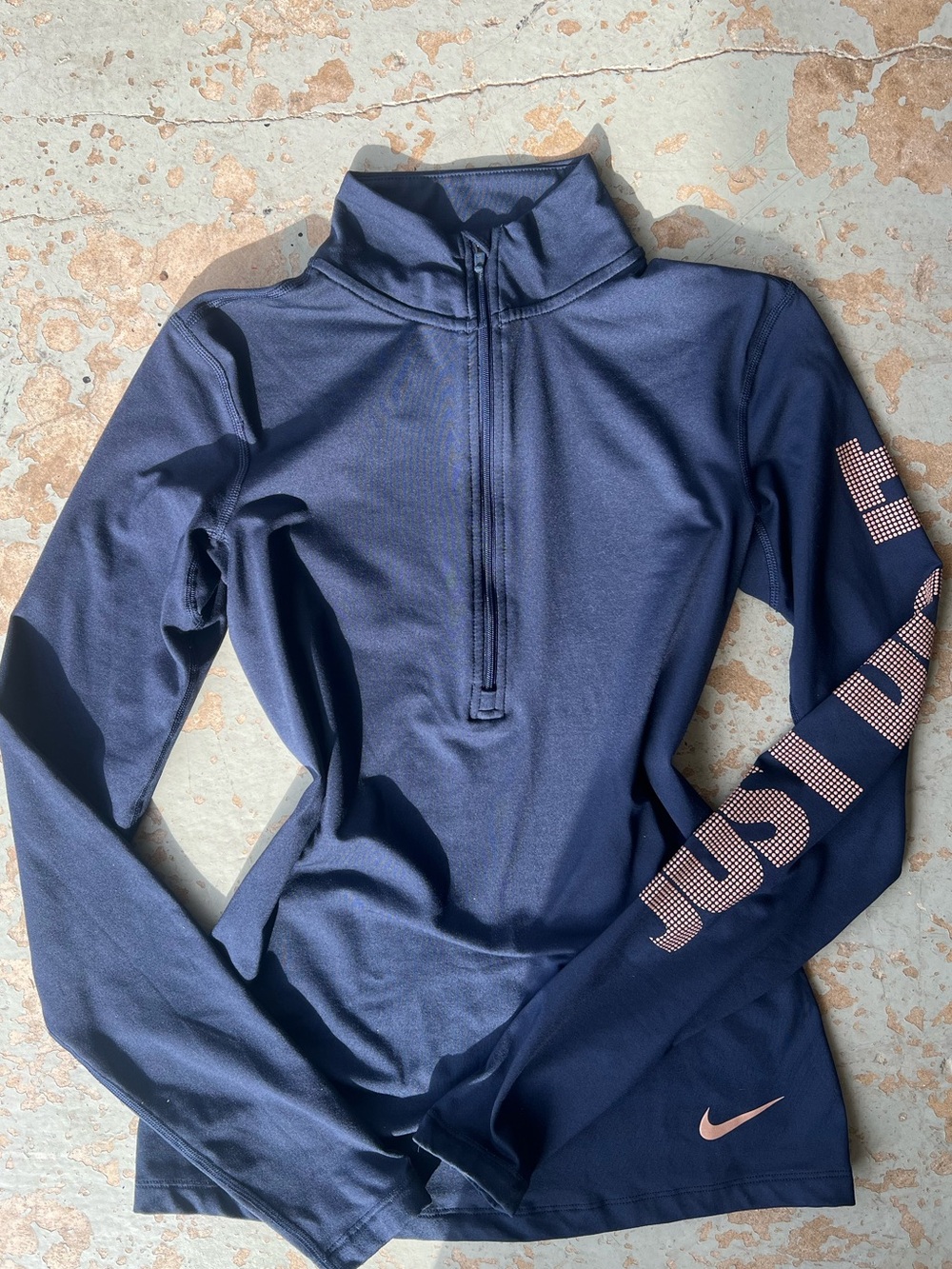 Nike Women's Small Navy Long-Sleeve Half-Zip Top with Logo Sleeve